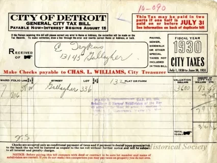Bill, Tax - City of Detroit
General City Tax Bill