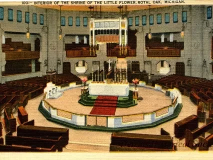 Postcard - 100: Interior of the Shrine of the Little Flower, Royal Oak, Mich.
