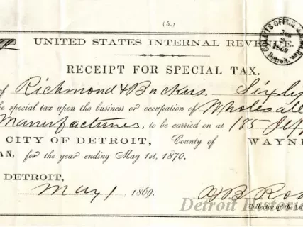 Receipt - United States Internal Revenue
Receipt for Special Tax