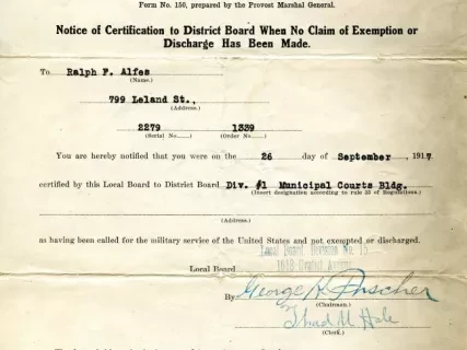 Letter, Form - Notice of Certification to District Board When No Claim of Exemption or Discharge Has Been Made