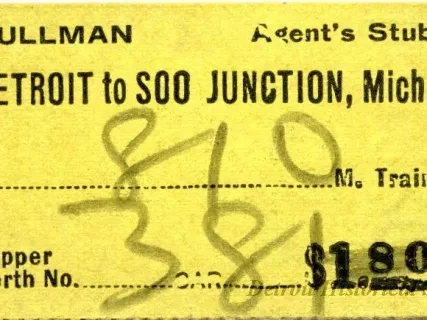 Ticket, Transportation - Detroit to Soo Junction, Mich.