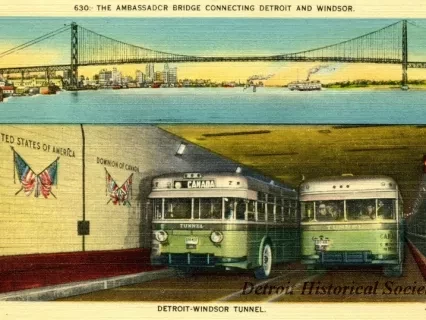 Postcard - 630 - The Ambassador Bridge Connecting Detroit and Windsor