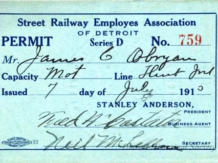 Permit - Street Railway Employes Association of Detroit
Permit