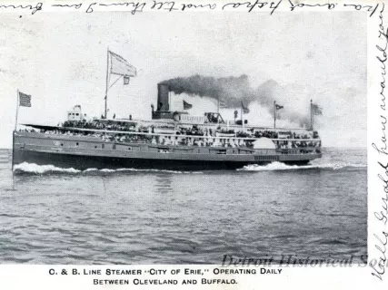 Postcard - C&B Line Steamer "City of Erie," Operating Daily 
Between Cleveland and Buffalo