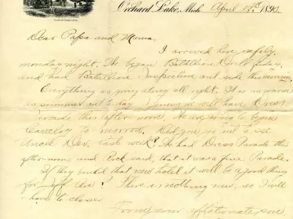 Letter - Michigan Military Academy