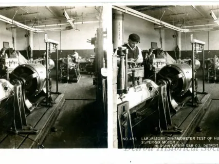 Stereograph - Laboratory Dynamometer Test Of Hudson Super-Six Motor, Hudson Motor Car Co, Detroit, USA
