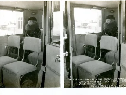 Stereograph - Auxiliary Seats Are Especially Designed For Comfort - These Two Seats "Disappear" When Not Wanted, Hudson Motor Car Co, Detroit, USA