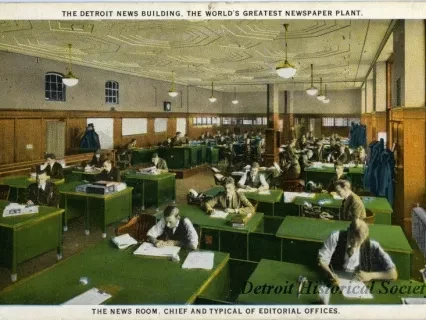 Postcard - The Detroit News Building, The World's Greatest Newspaper Plant
The News Room, Chief and Typical of the Editorial Offices