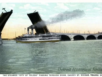 Postcard - The Steamer "City of Toledo" Passing Through Draw, 
Cherry St. Bridge, Toledo, Ohio