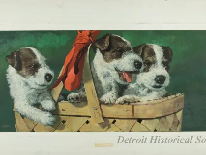 Sign, Advertising - Three Puppies in a Basket