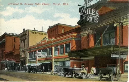 Postcard - Griswold St. showing Miles Theatre, Detroit, Mich.