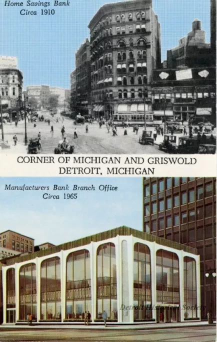 Postcard - Corner of Michigan and Griswold, Detroit, Michigan