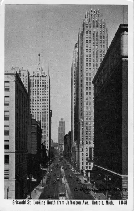 Postcard - Griswold Street Looking North from Jefferson Ave., Detroit, Mich.