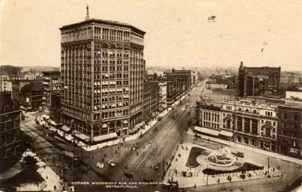 Postcard - Corner of Woodward Ave. And Michigan Ave., Detroit. Mich.