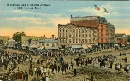 Postcard - Woodward and Michigan Avenue, in 1860, Detroit, Mich.
