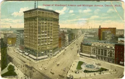 Postcard - Corner of Woodward Avenue and Michigan Avenue, Detroit, Mich.