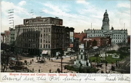 Postcard - Munroe Avenue and Cadillac Square, Detroit, Mich.