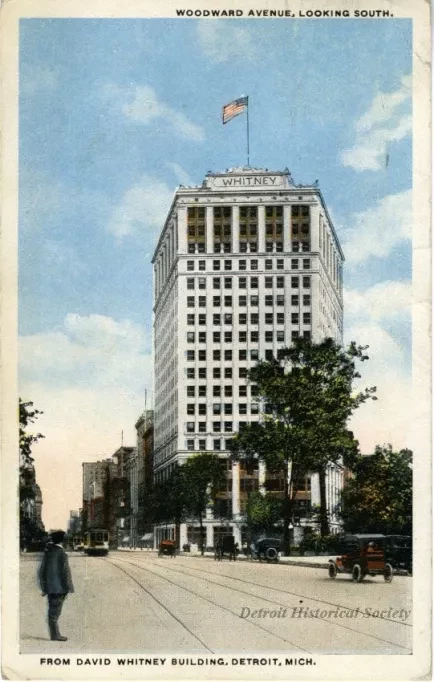 Postcard - Woodward Avenue, Looking South from David Whitney Building, Detroit, Mich.