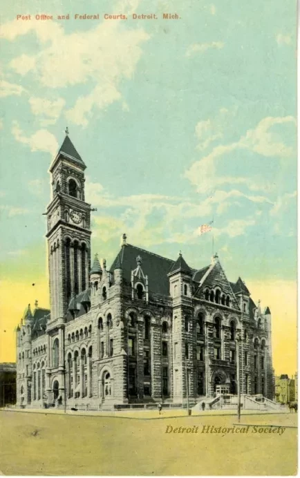 Postcard - Post Office and Federal Courts, Detroit, Mich.
