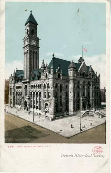 Postcard - Post Office, Detroit, Mich.