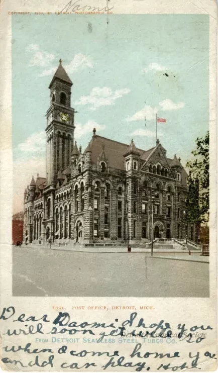 Postcard - Post Office, Detroit, Mich.