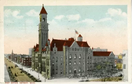 Postcard - Post Office, Detroit, Mich.