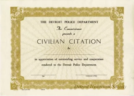 Certificate - The Detroit Police Department
Civilian Citation