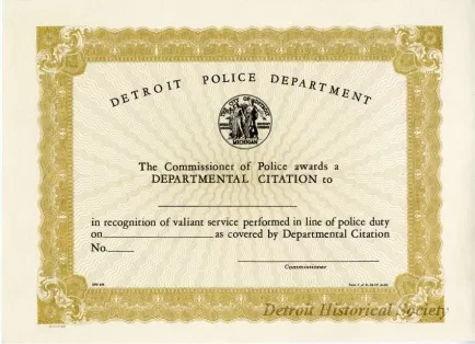 Certificate - Detroit Police Department
Departmental Citation