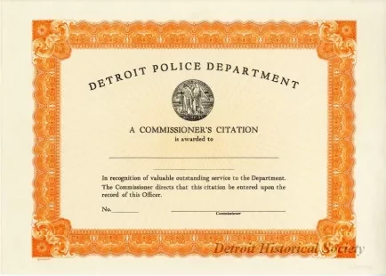 Certificate - Detroit Police Department
Commissioner's Citation