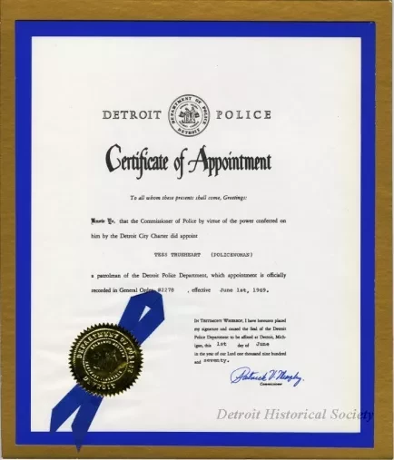 Certificate - Detroit Police Department
Certificate of Appointment