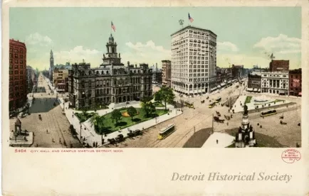 Postcard - 5404  City Hall and Campus Martius, Detroit, Mich.