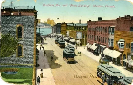 Postcard - Ouellette Ave. and "Ferry Landing", Windsor, Canada.
