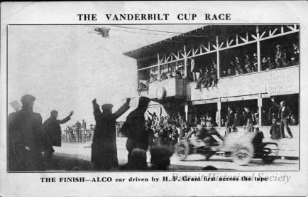 Postcard - The Vanderbilt Cup Race.
The Finish - ALCO car driven by H.F. Grant first across the tape