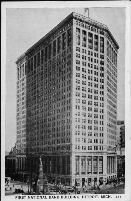 Postcard - First National Bank Building, Detroit, Mich.
