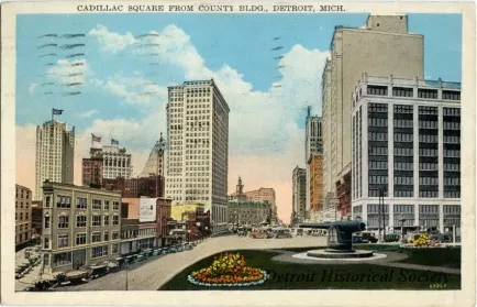 Postcard - Cadillac Square From County Bldg., Detroit, Mich.