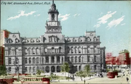 Postcard - City Hall, Woodward Ave, Detroit, Mich