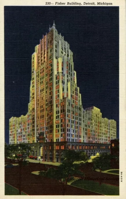 Postcard - Fisher Building, Detroit, Michigan.