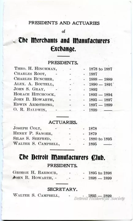 Roster - The Merchant and Manufacturers Exchange