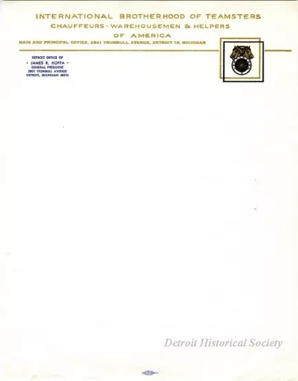 Paper, Letterhead - International Brotherhood of Teamsters
Chauffeurs, Warehousemen & Helpers of America