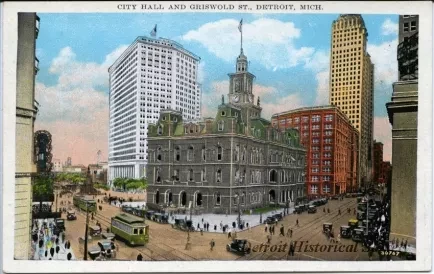 Postcard - City Hall and Griswold St., Detroit, Mich.