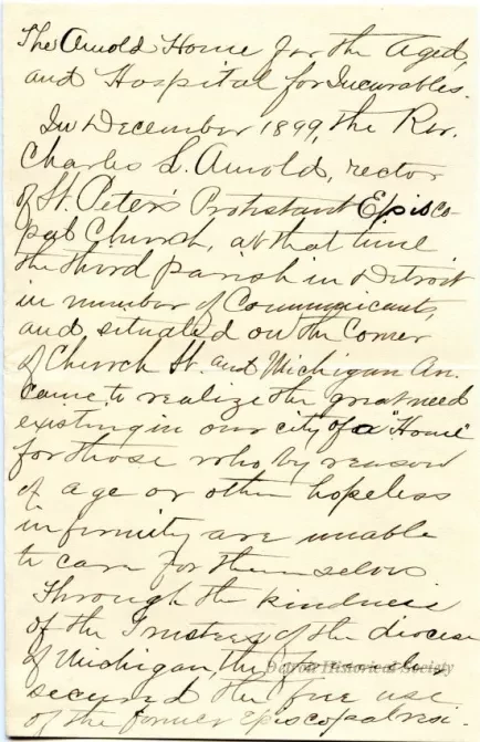 Letter - The Arnold Home for the Aged and Hospital for Incurables