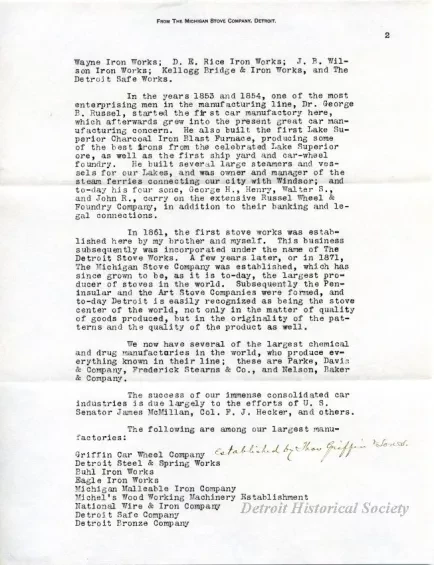 Letter - The Michigan Stove Company