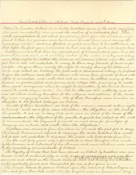 Letter - Real Estate Titles in Detroit, Past, Present and Future
