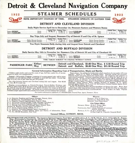 Brochure - D&C Lake Lines, Detroit, Cleveland, Buffalo, Niagara Falls