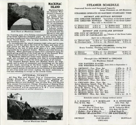 Brochure - D&C Lake Lines, Detroit, Cleveland, Buffalo, Niagara Falls, Mackinac Island, Chicago