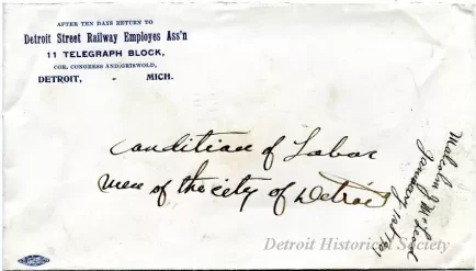 Envelope - Condition of Labor Men in the City of Detroit