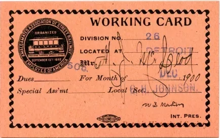 Card, Union - Working Card
Amalgamated Association of Street Railway Employees of America