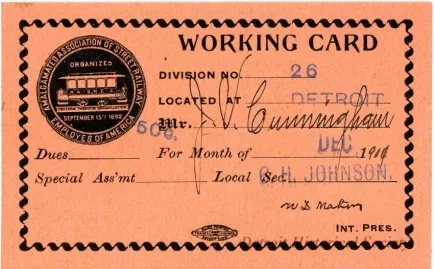 Card, Union - Working Card
Amalgamated Association of Street Railway Employees of America