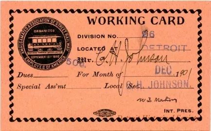 Card, Union - Working Card
Amalgamated Association of Street Railway Employees of America