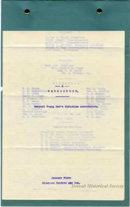 Letter - A Retrospect - Detroit Young Men's Christian Association
